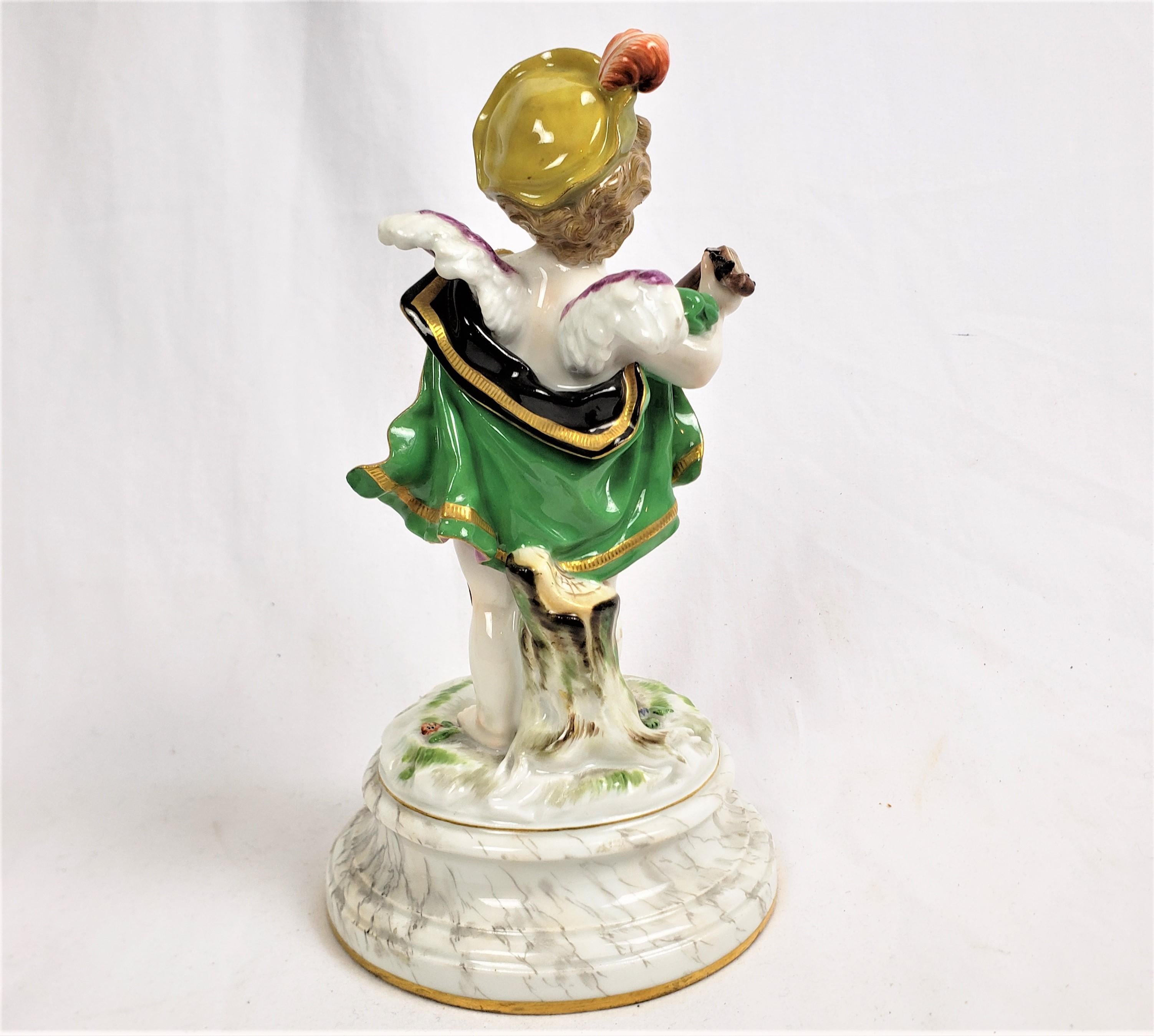 German Antique Meissen Porcelain Figurine of a Child Playing a Lute For Sale