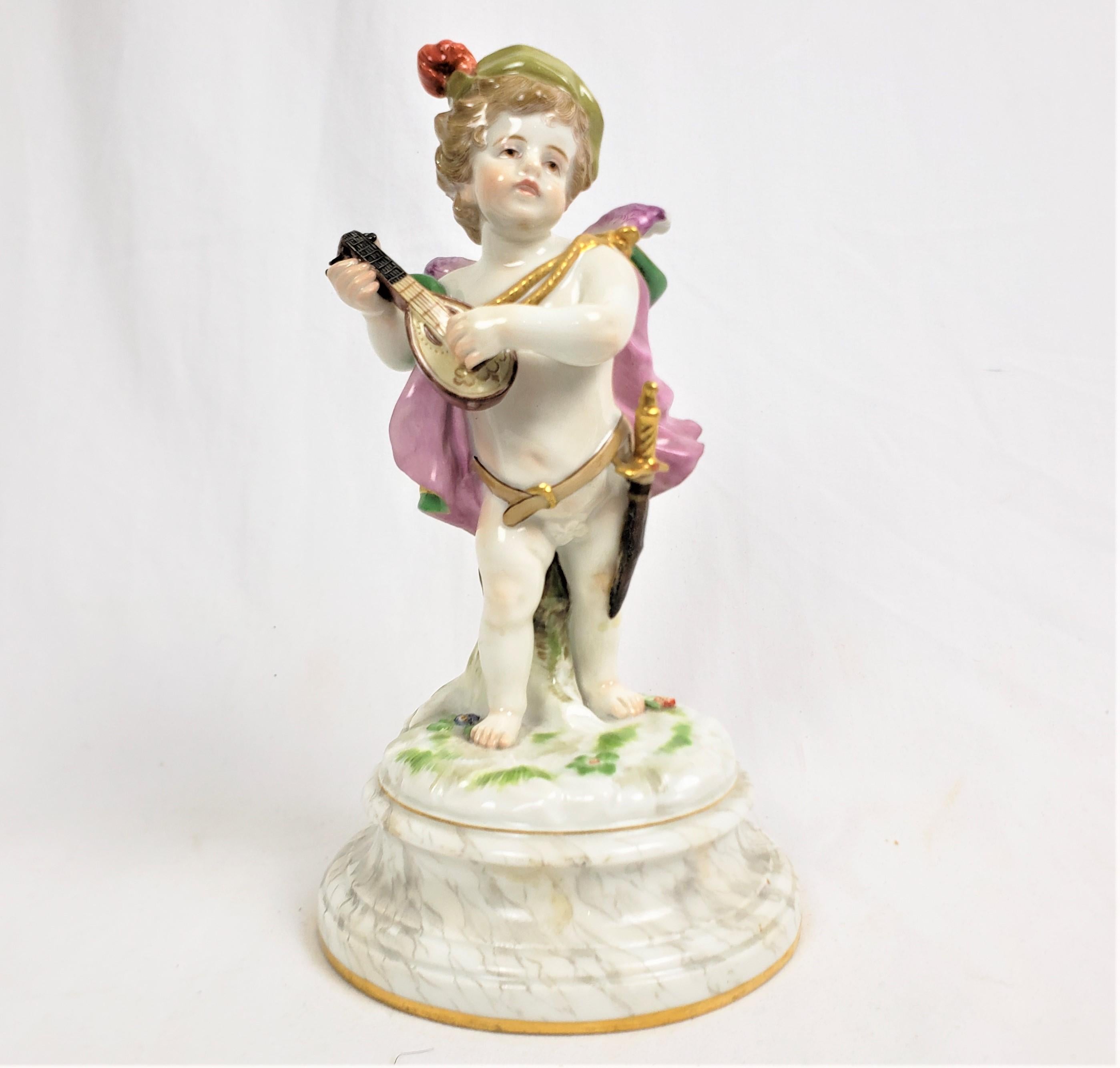 Antique Meissen Porcelain Figurine of a Child Playing a Lute In Good Condition For Sale In Hamilton, Ontario