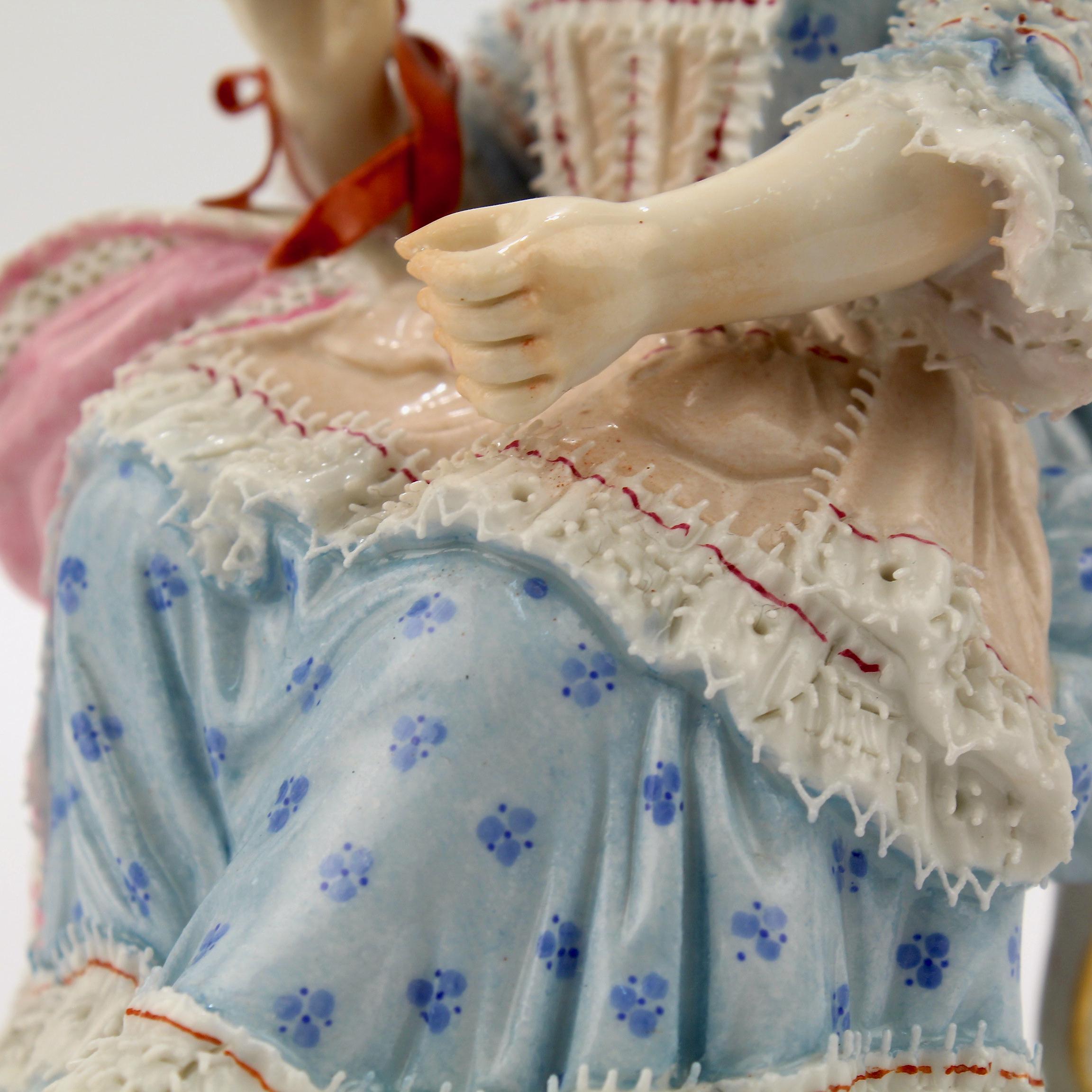Antique Meissen Porcelain Figurine of a Girl with a Thread Winder Model No. C 28 4