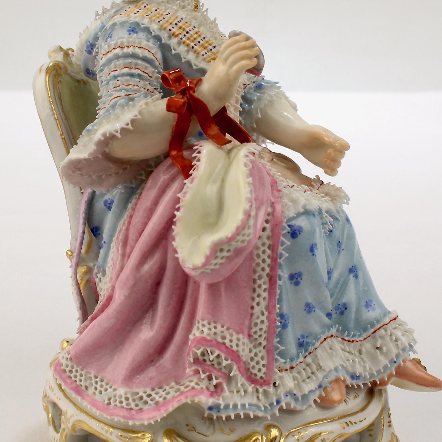 Antique Meissen Porcelain Figurine of a Girl with a Thread Winder Model No. C 28 5