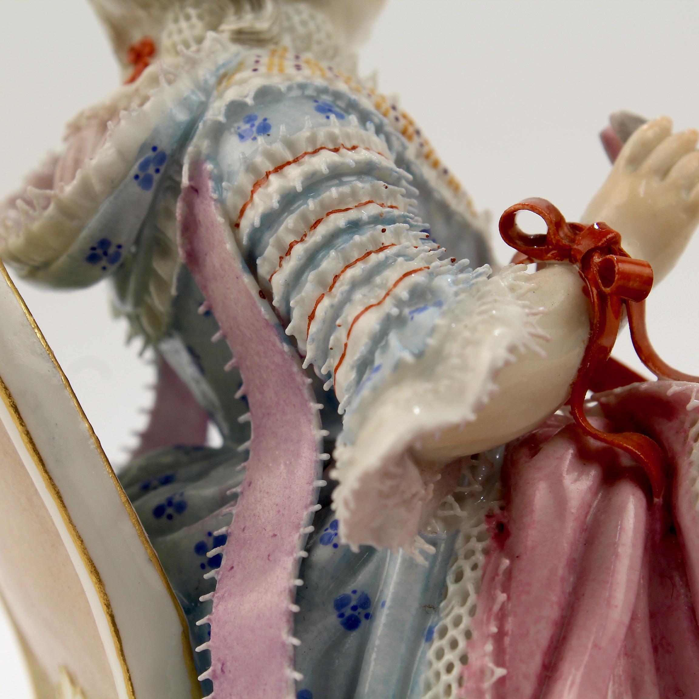 Antique Meissen Porcelain Figurine of a Girl with a Thread Winder Model No. C 28 6