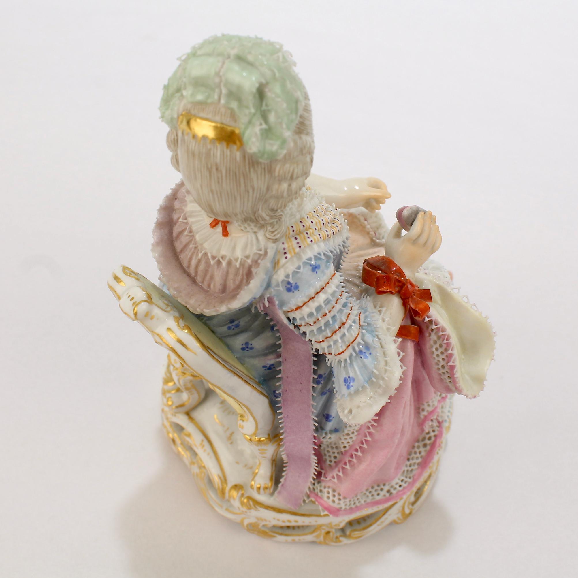 20th Century Antique Meissen Porcelain Figurine of a Girl with a Thread Winder Model No. C 28