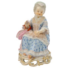 Antique Meissen Porcelain Figurine of a Girl with a Thread Winder Model No. C 28