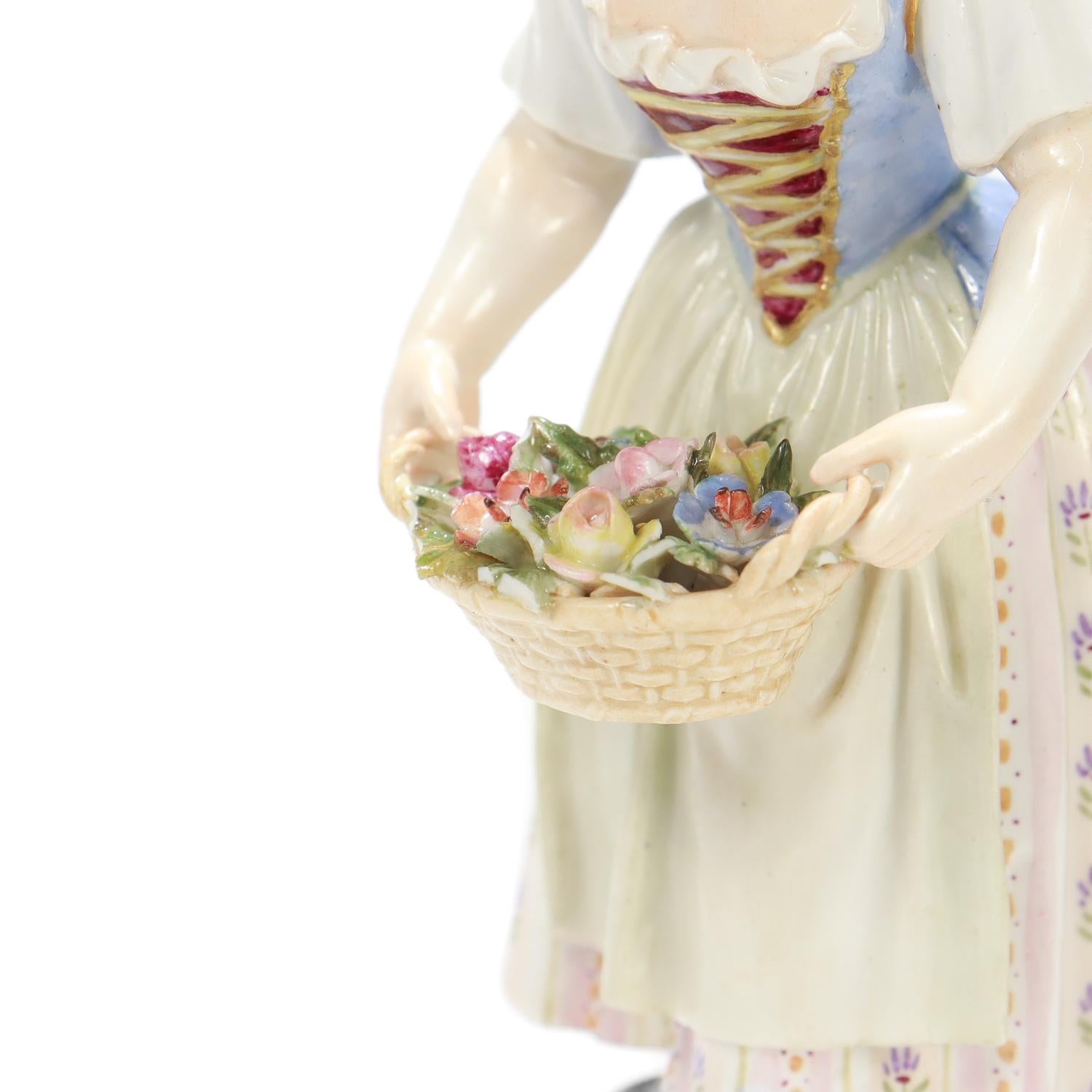 Antique Meissen Porcelain Figurine of a Girl with Flower Basket For Sale 4