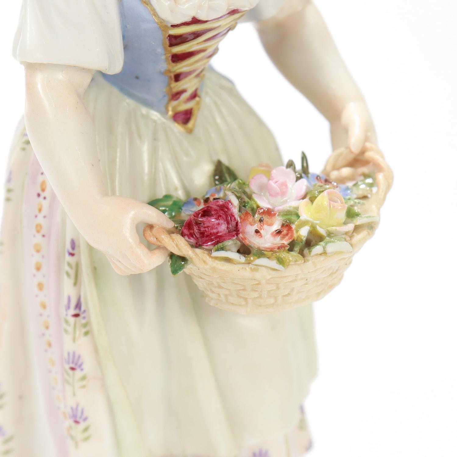 Antique Meissen Porcelain Figurine of a Girl with Flower Basket For Sale 5