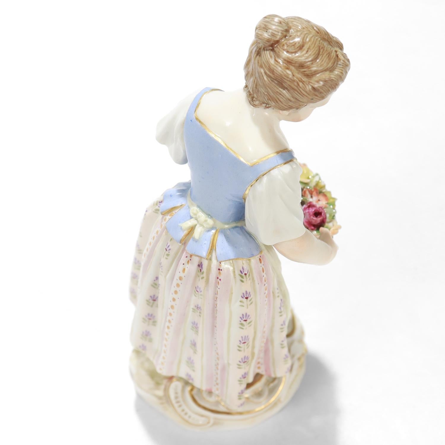 Antique Meissen Porcelain Figurine of a Girl with Flower Basket For Sale 2