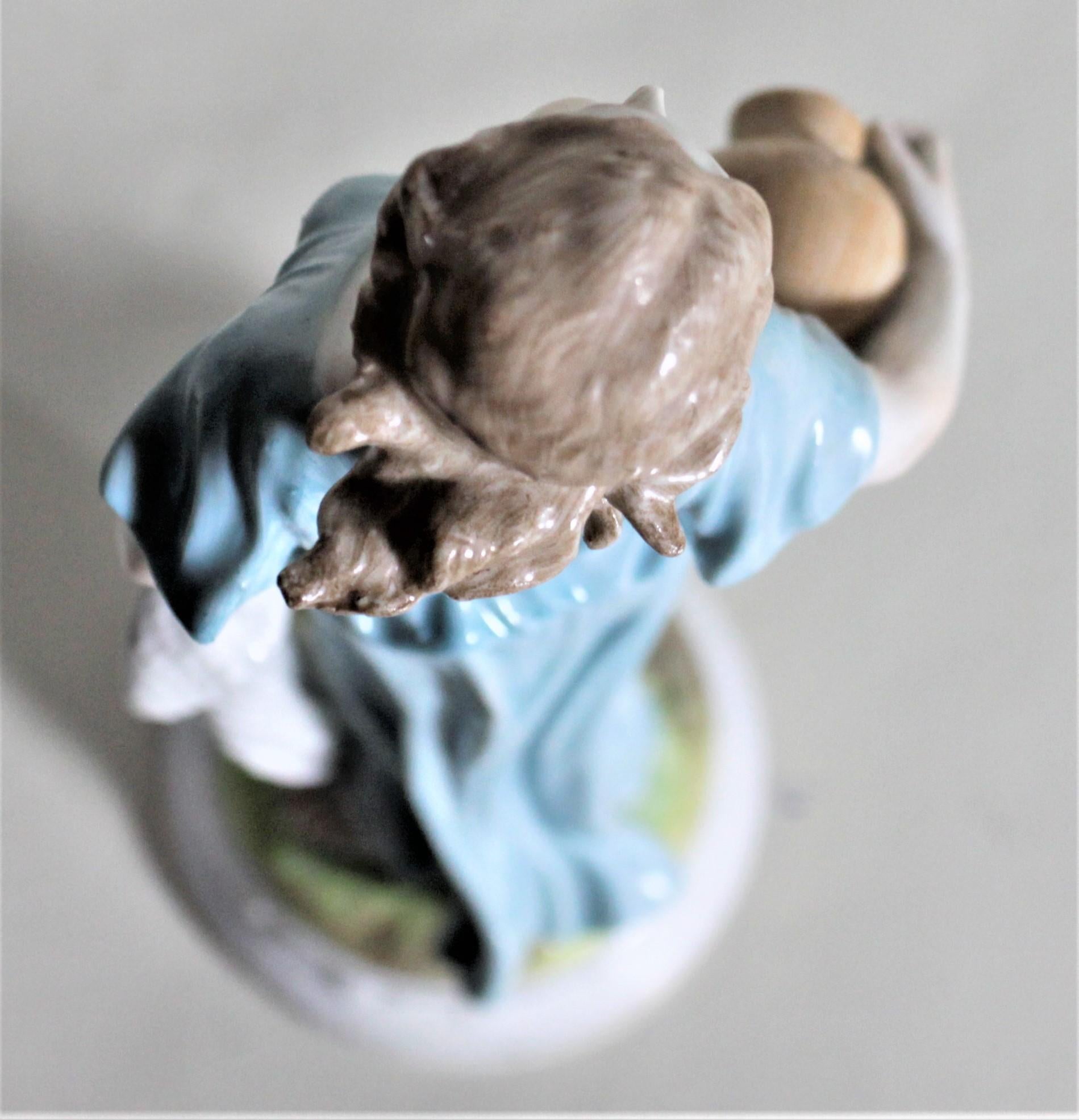 Edwardian Antique Meissen Porcelain Figurine of a Woman Carrying a Water Jug or Pot