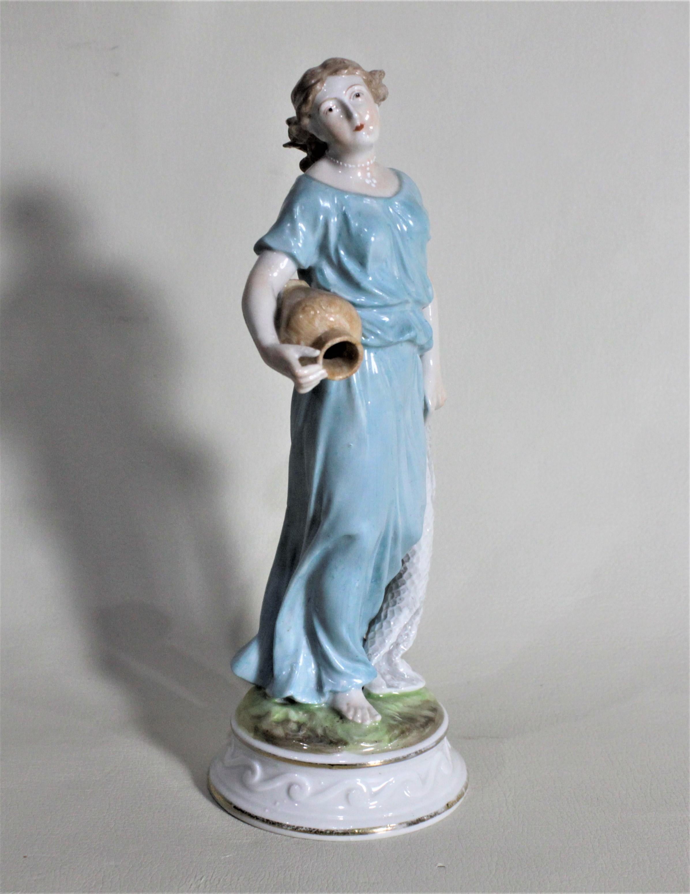 Antique Meissen Porcelain Figurine of a Woman Carrying a Water Jug or Pot In Good Condition In Hamilton, Ontario