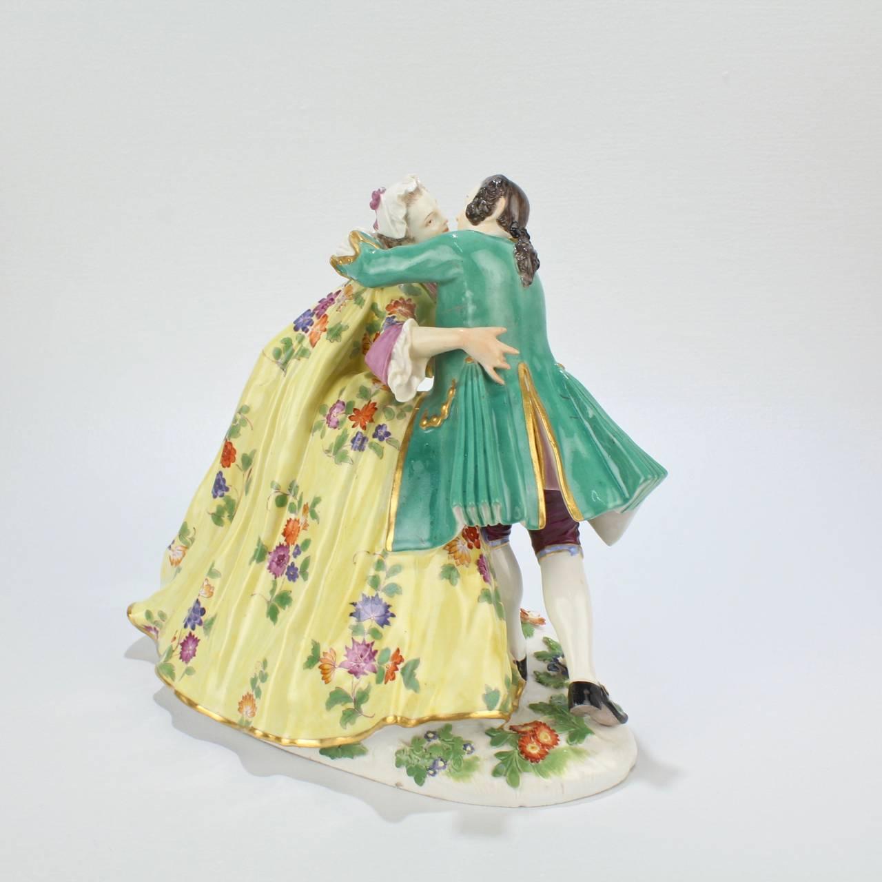 German Antique Meissen Porcelain Figurine of Crinoline Lovers Entitled 