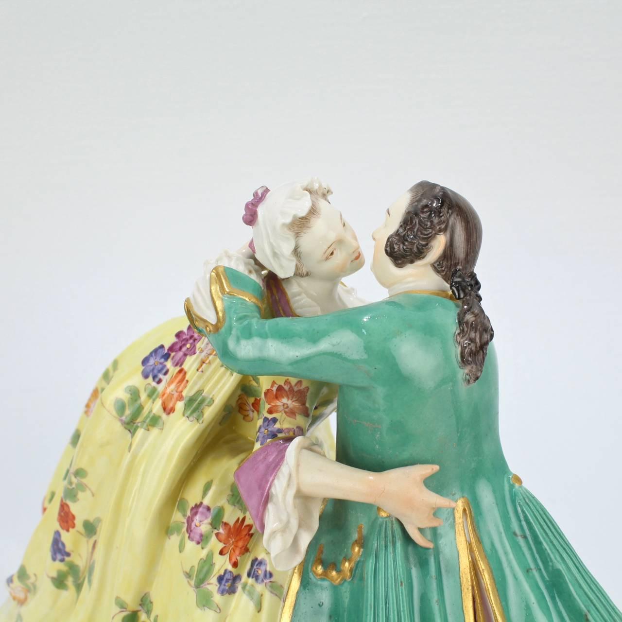 Antique Meissen Porcelain Figurine of Crinoline Lovers Entitled 