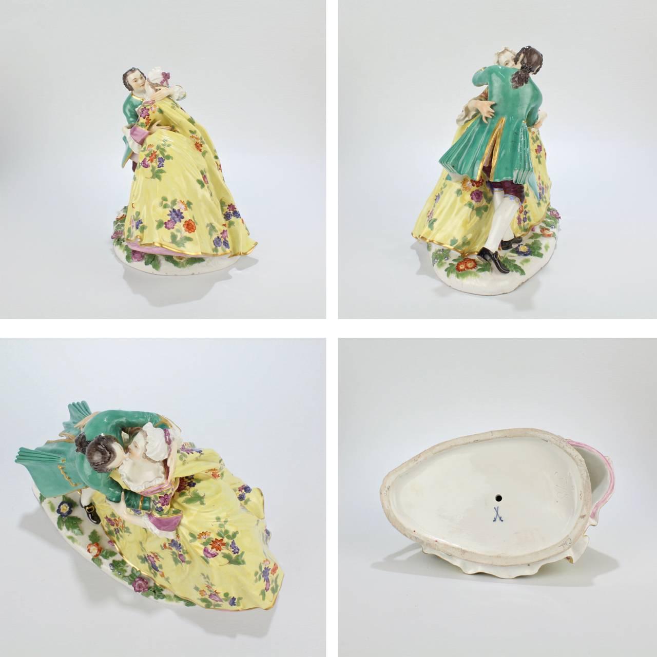 19th Century Antique Meissen Porcelain Figurine of Crinoline Lovers Entitled 