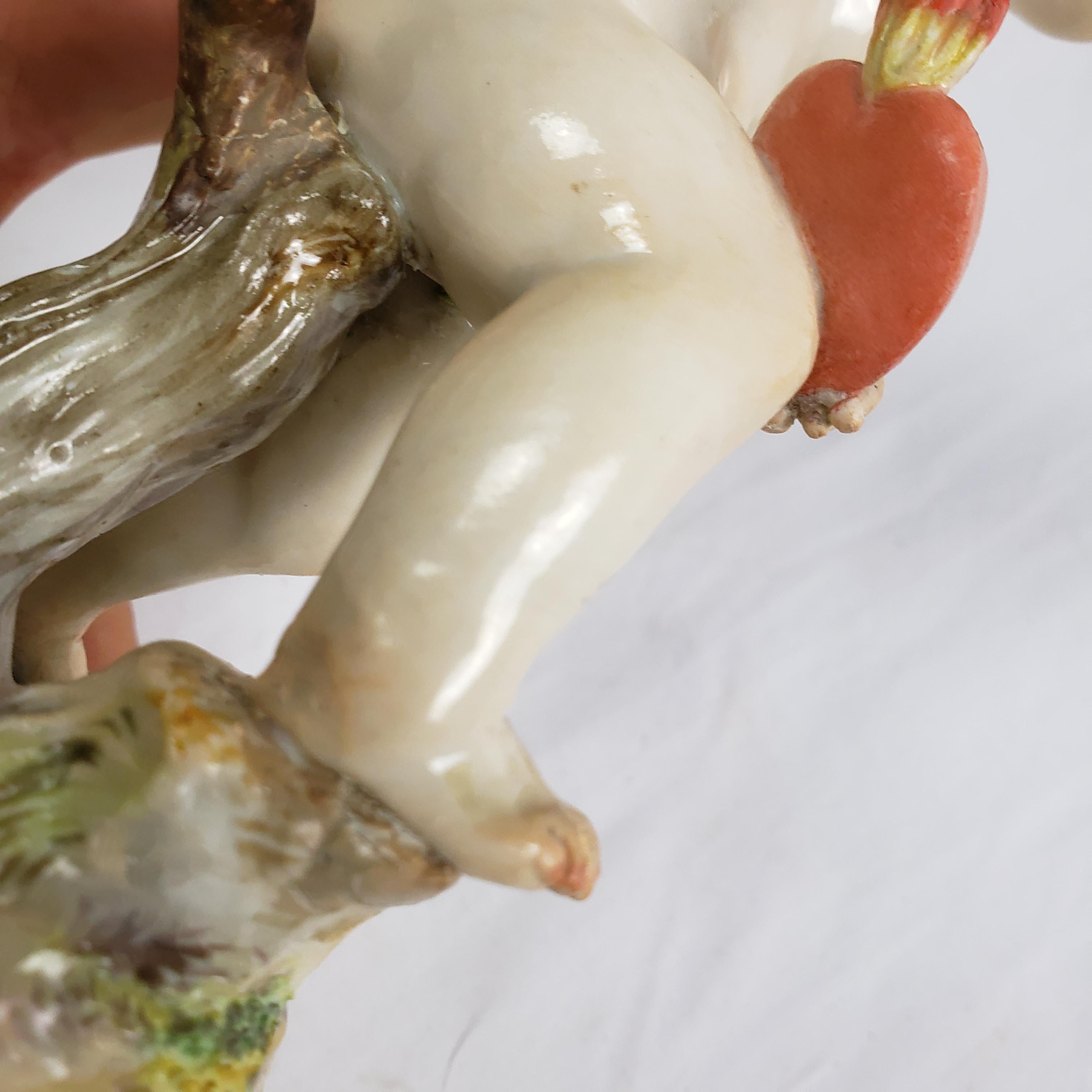 Antique Meissen Porcelain Figurine of Cupid Holding an Arrow & Flaming Heart For Sale 7