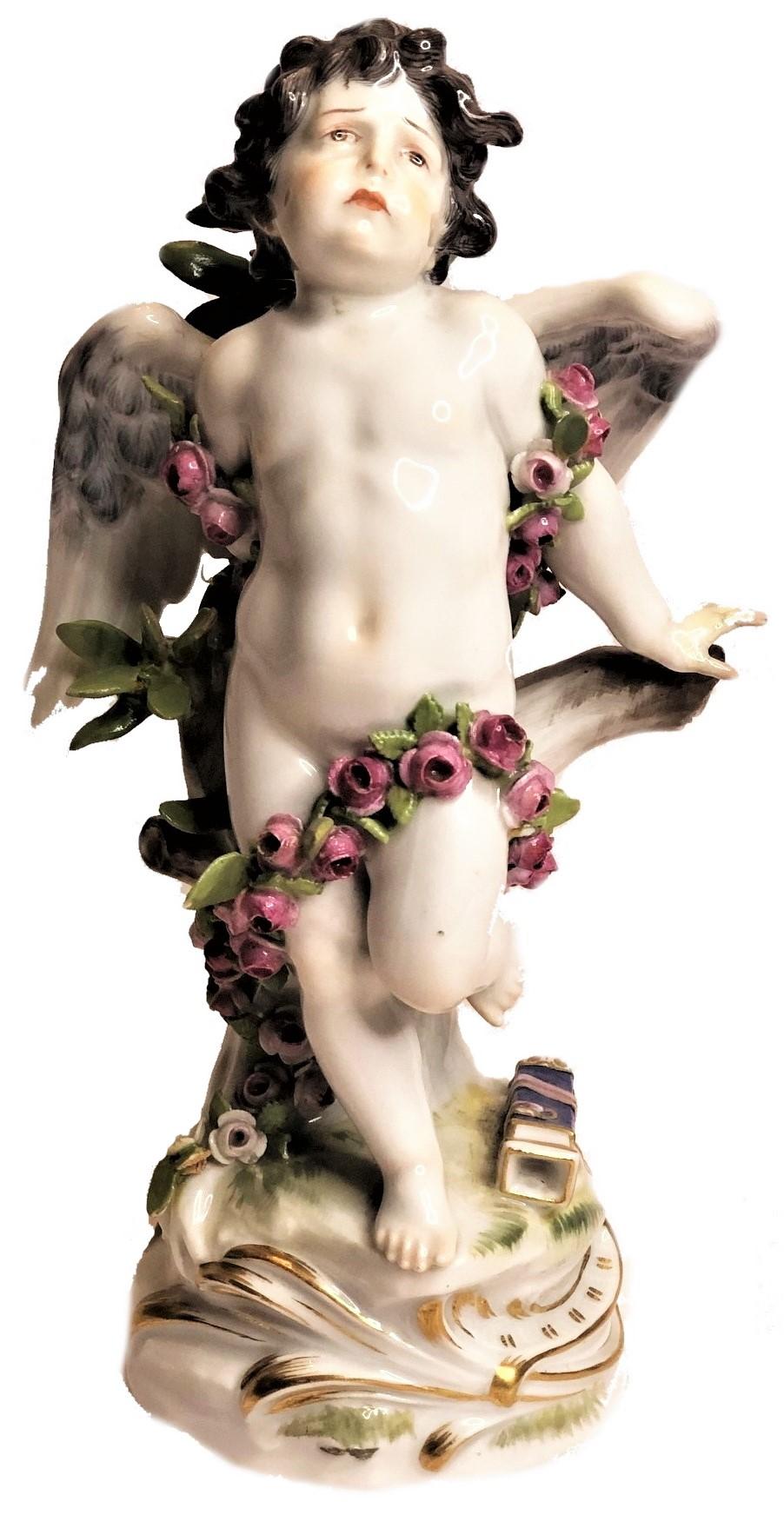 Belle Époque Antique Meissen Porcelain Figurine of Grieving Cupid, ca. 1860’s For Sale