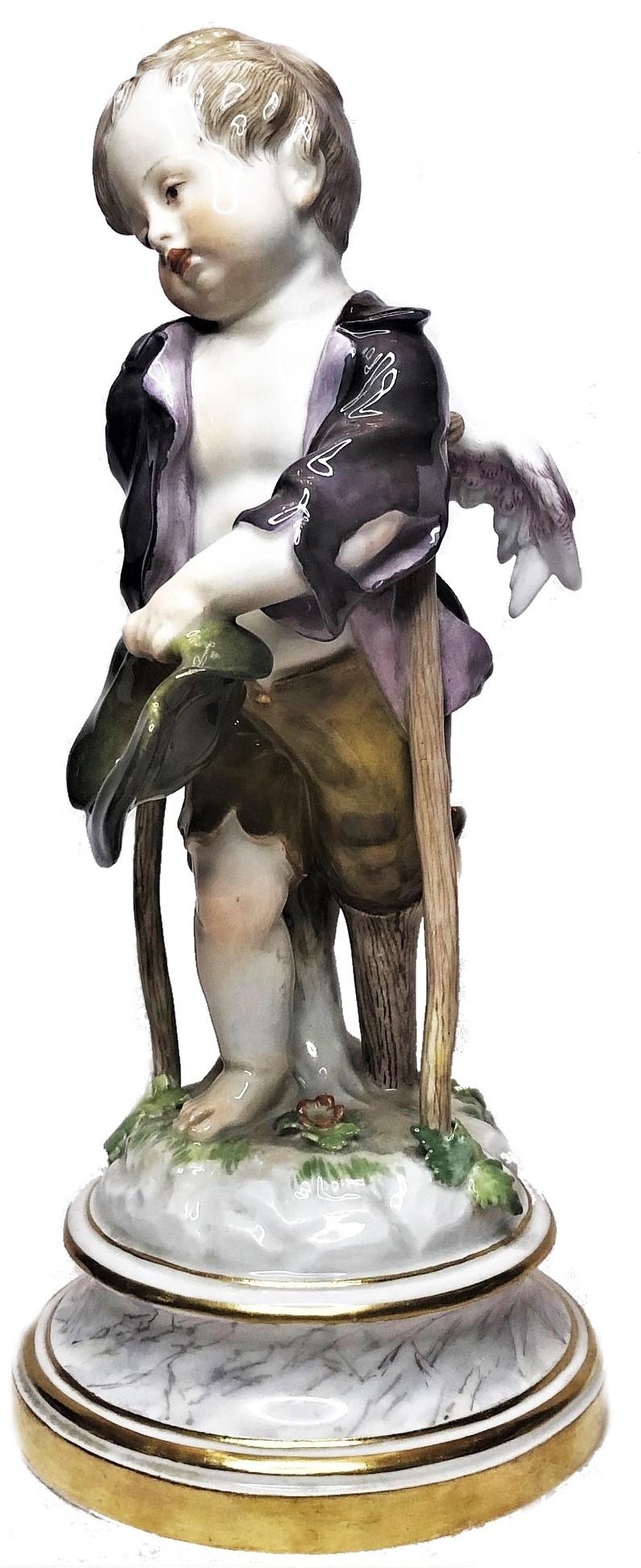 German Antique Meissen Porcelain Figurine of Lame Cherub on Crutches, ca. 1880’s For Sale