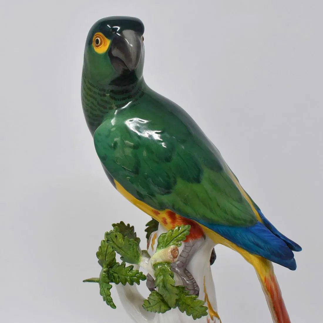 Antique Meissen Porcelain Figurine of Perched Parrot In Good Condition In New York, NY
