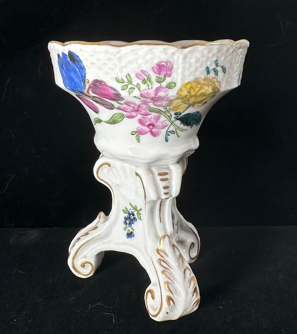 18th Century and Earlier Antique Meissen Porcelain Footed Salt Cellar ca. 1735 Hand Painted For Sale