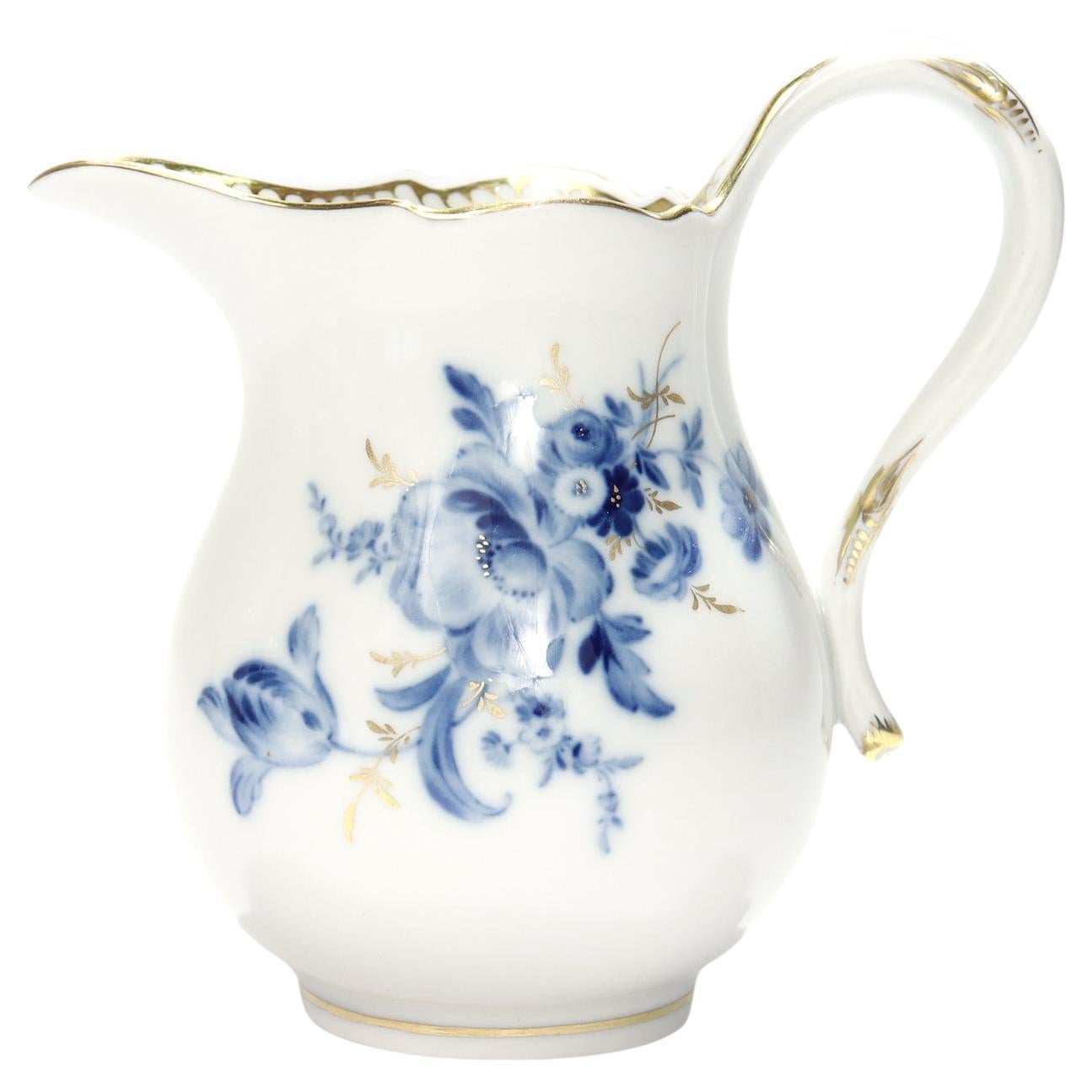 Antique Meissen Porcelain Gilt Scalloped Creamer/Milk Jug with Floral Decoration