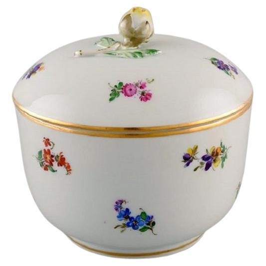 Antique Meissen Porcelain Lidded Bowl with Hand-Painted Flowers, Ca. 1900 For Sale