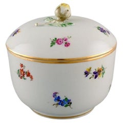 Antique Meissen Porcelain Lidded Bowl with Hand-Painted Flowers, Ca. 1900