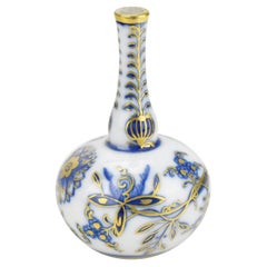 Antique Meissen Porcelain Miniature Vase Handpainted Onion Pattern with Gold