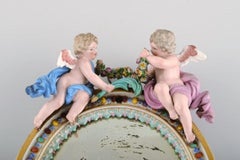 Antique Meissen Porcelain Mirror with Original Glass, Decorated with Putti