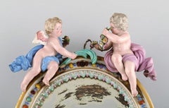 Antique Meissen Porcelain Mirror with Original Glass, Decorated with Putti