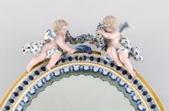 Antique Meissen Porcelain Mirror with Original Glass, Decorated with Putti