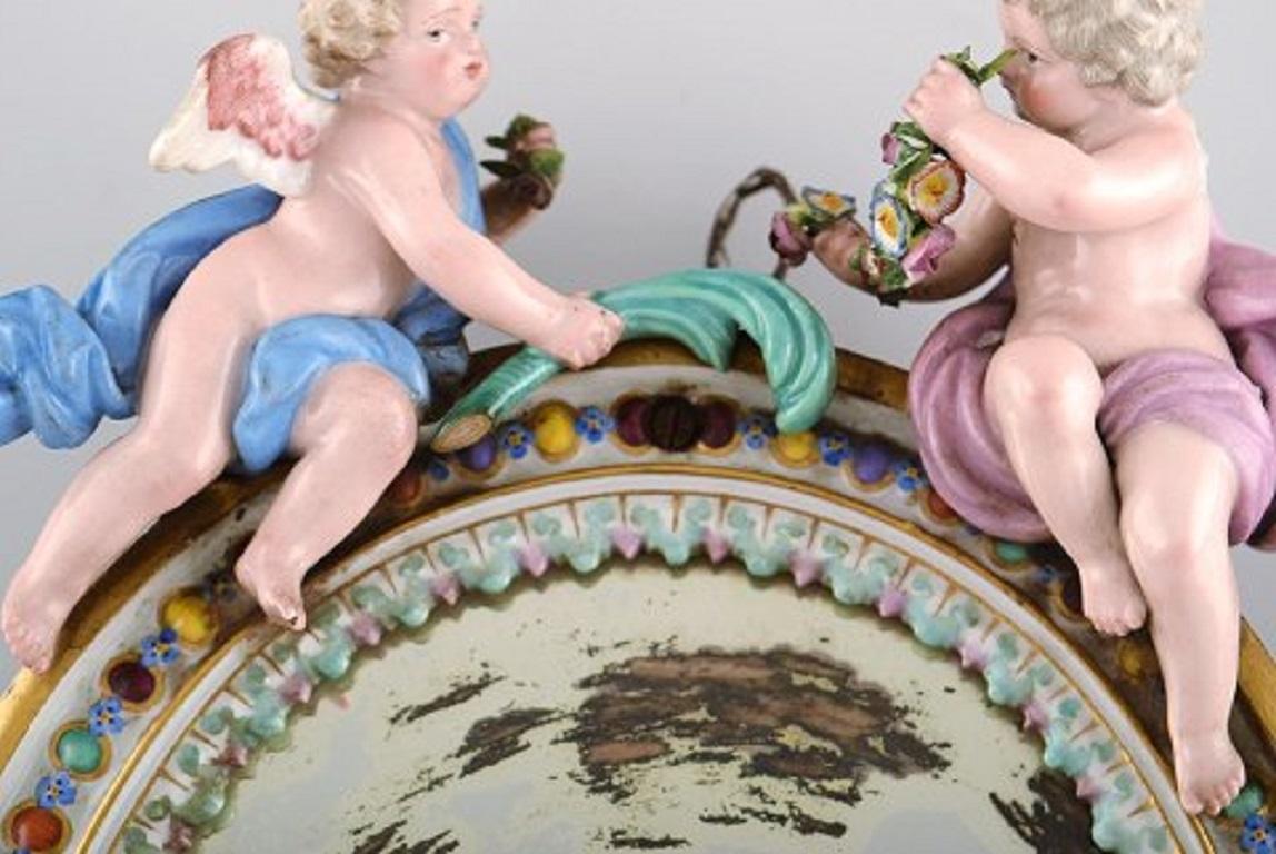 19th Century Antique Meissen Porcelain Mirror with Original Glass, Decorated with Putti For Sale