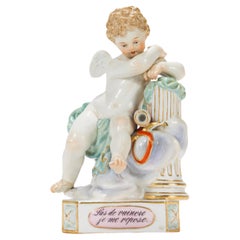 Antiquité Meissen Porcelain Motto Child / Cupid Figurine du sommeil ou du repos Modèle F7