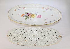Antique Meissen Porcelain Neu Brandenstein Fish Platter & Strainer Insert