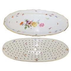 Antike Meissen Porcelain Neu Brandenstein Fischteller & Siebeinsatz