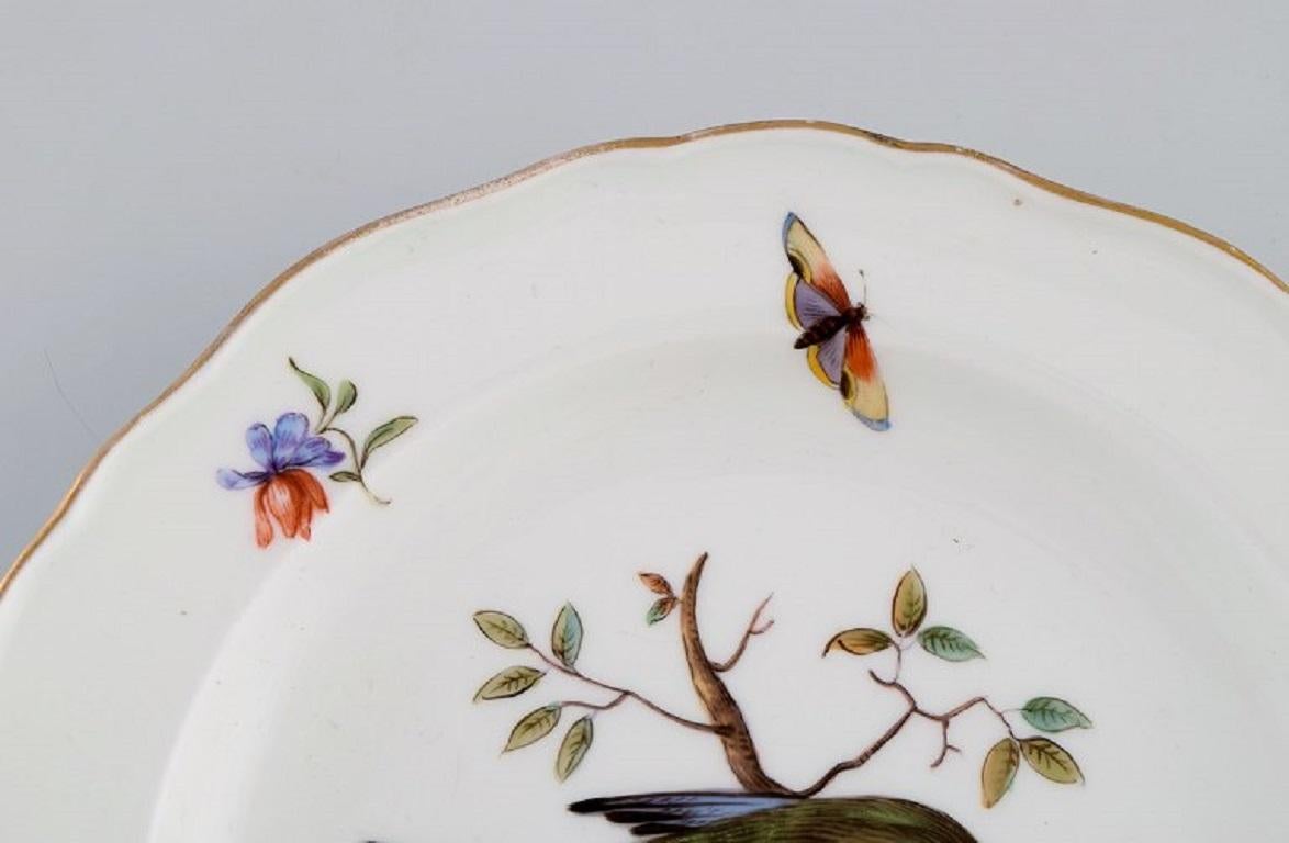 German Antique Meissen Porcelain Plate with Hand-Painted Flowers and Bird