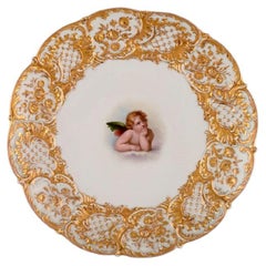 Antique Meissen Porcelain Plate with Hand-Painted Gold Decoration and Putto