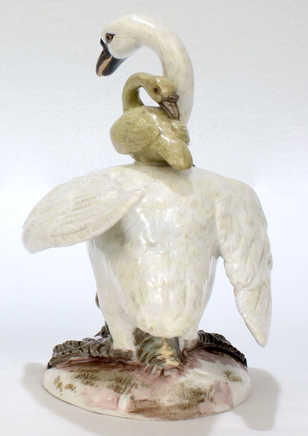 Antique Meissen Porcelain Swan & Two Cygnets Figurine Model No. 177X In Good Condition In Philadelphia, PA