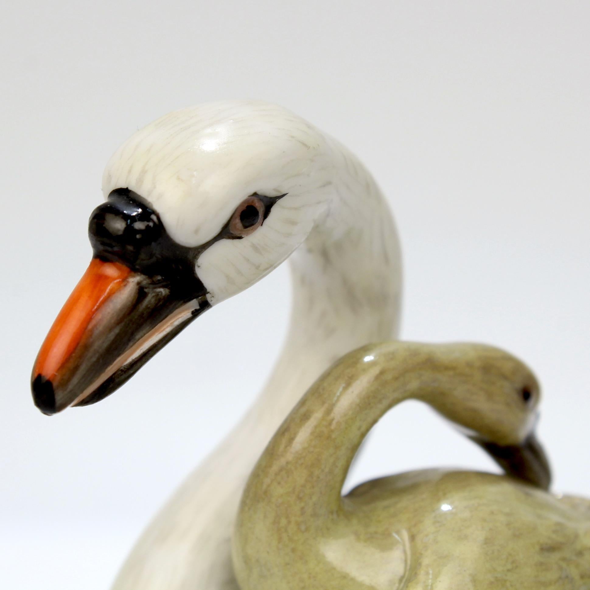 20th Century Antique Meissen Porcelain Swan & Two Cygnets Figurine Model No. 177X