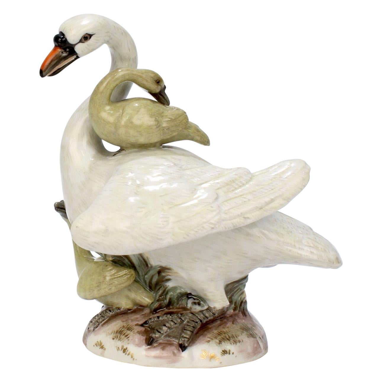Antique Meissen Porcelain Swan & Two Cygnets Figurine Model No. 177X