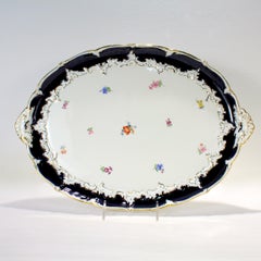 Antique Meissen Porcelain Tea Tray with Cobalt Blue Border & Spray Flowers