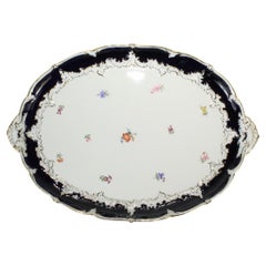 Vintage Meissen Porcelain Tea Tray with Cobalt Blue Border & Spray Flowers