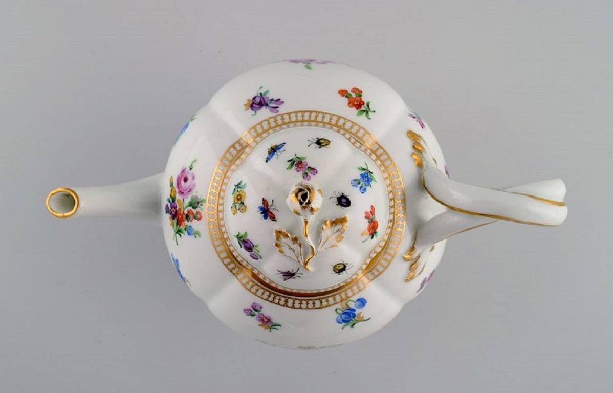 19th Century Antique Meissen Porcelain Teapot with Hand-Painted Decoration, 19th C