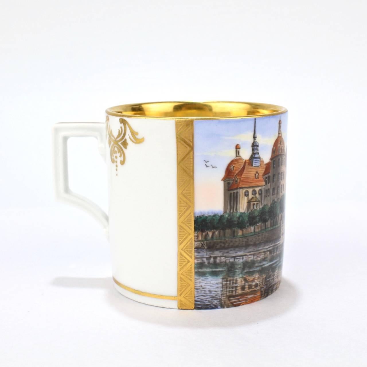 German Antique Meissen Porcelain Topographical Royal Jagdschloss Moritzburg Coffee Cup