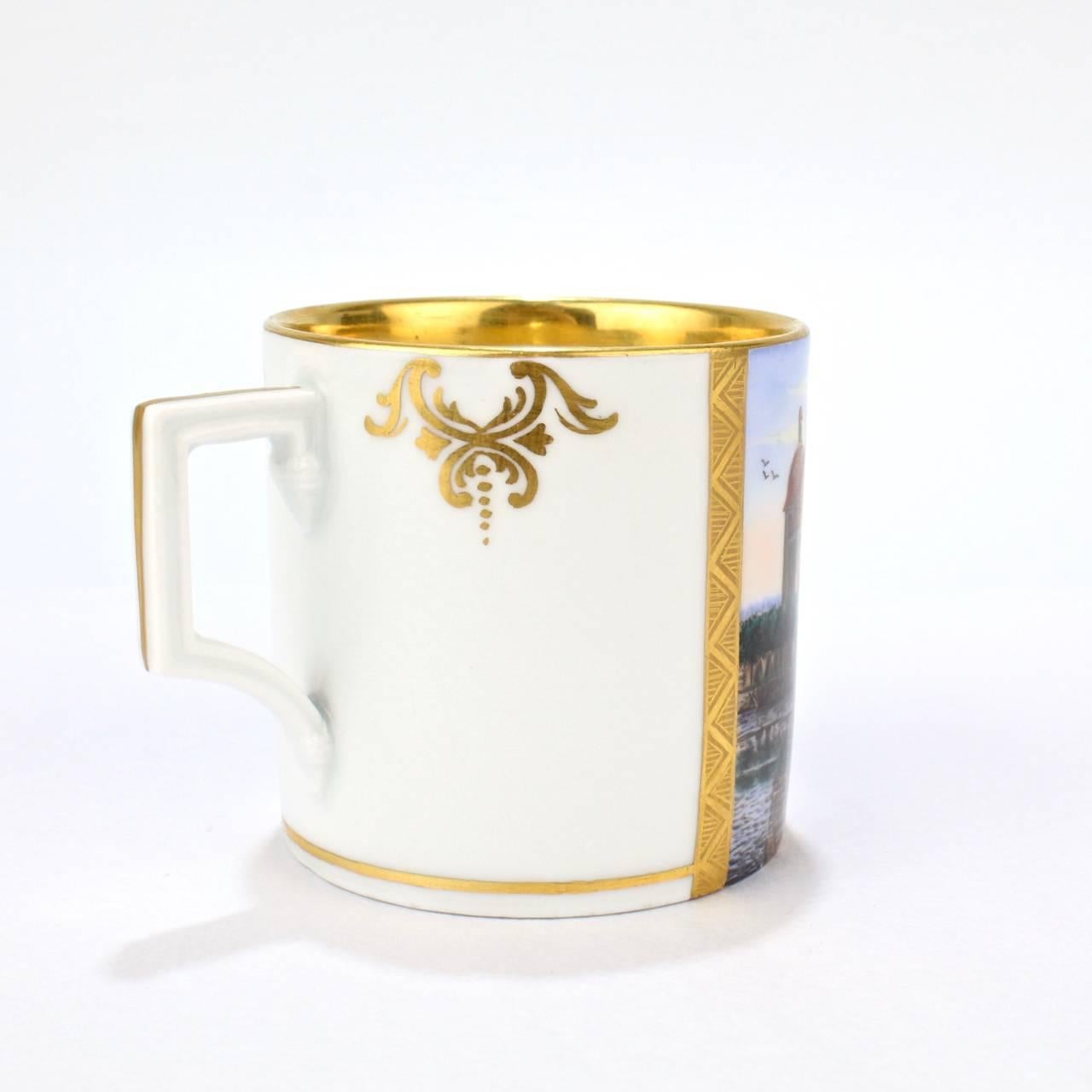 Hand-Painted Antique Meissen Porcelain Topographical Royal Jagdschloss Moritzburg Coffee Cup