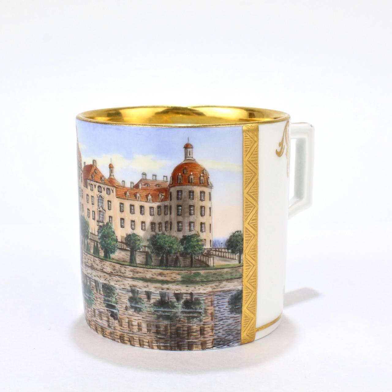 Antique Meissen Porcelain Topographical Royal Jagdschloss Moritzburg Coffee Cup 1