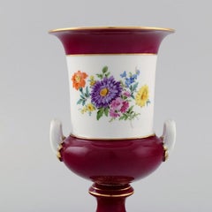 Antique Meissen Porcelain Vase with Hand-Painted Flowers, Ca 1900