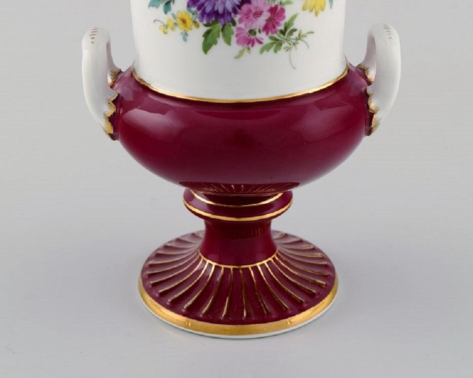 Biedermeier Antique Meissen Porcelain Vase with Hand-Painted Flowers, Ca 1900 For Sale