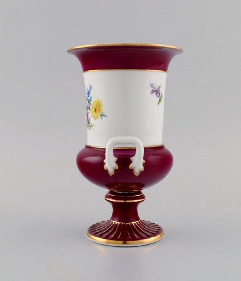 German Antique Meissen Porcelain Vase with Hand-Painted Flowers, Ca 1900 For Sale