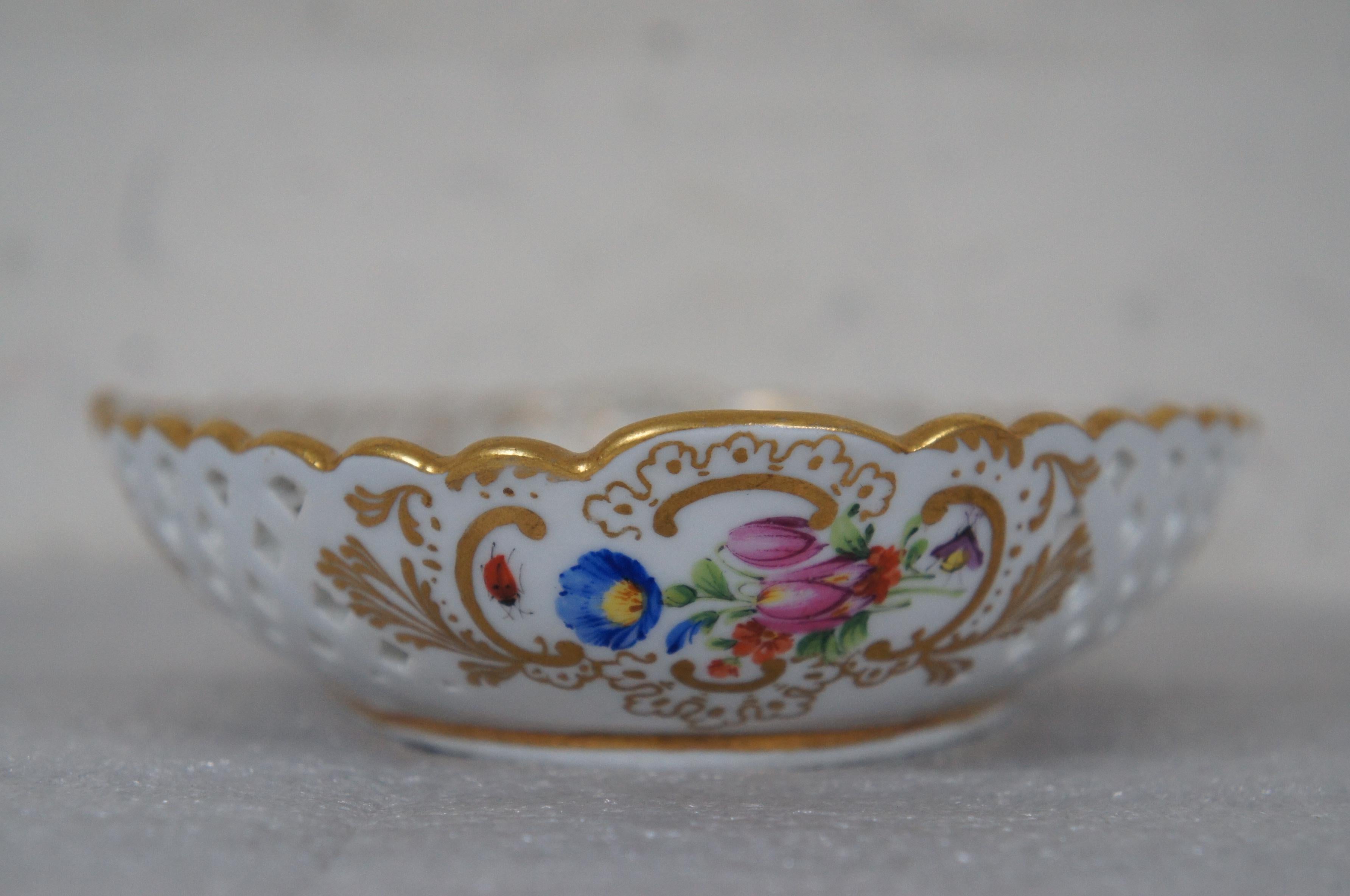 Meissen Reticulated Floral Insect Porcelain Oval Basket Dish 8.5
