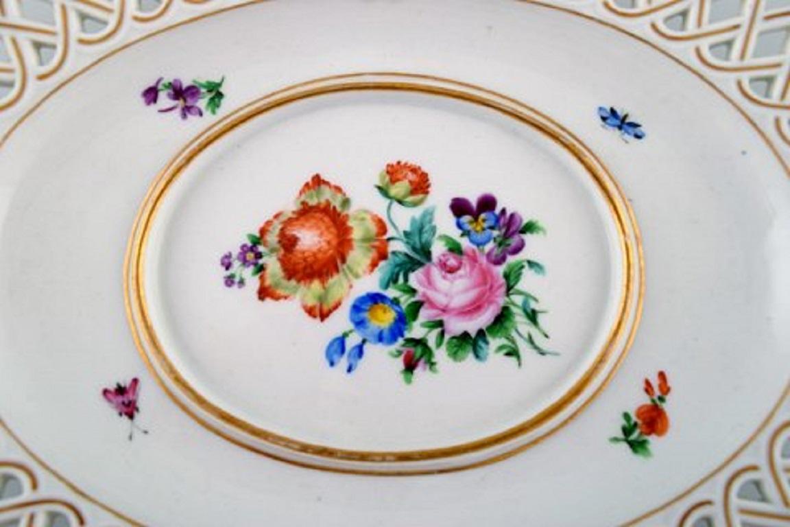 Victorian Antique Meissen Saucer in Hand Painted Porcelain with Floral and Gold Decoration