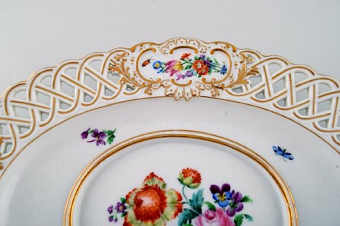 German Antique Meissen Saucer in Hand Painted Porcelain with Floral and Gold Decoration