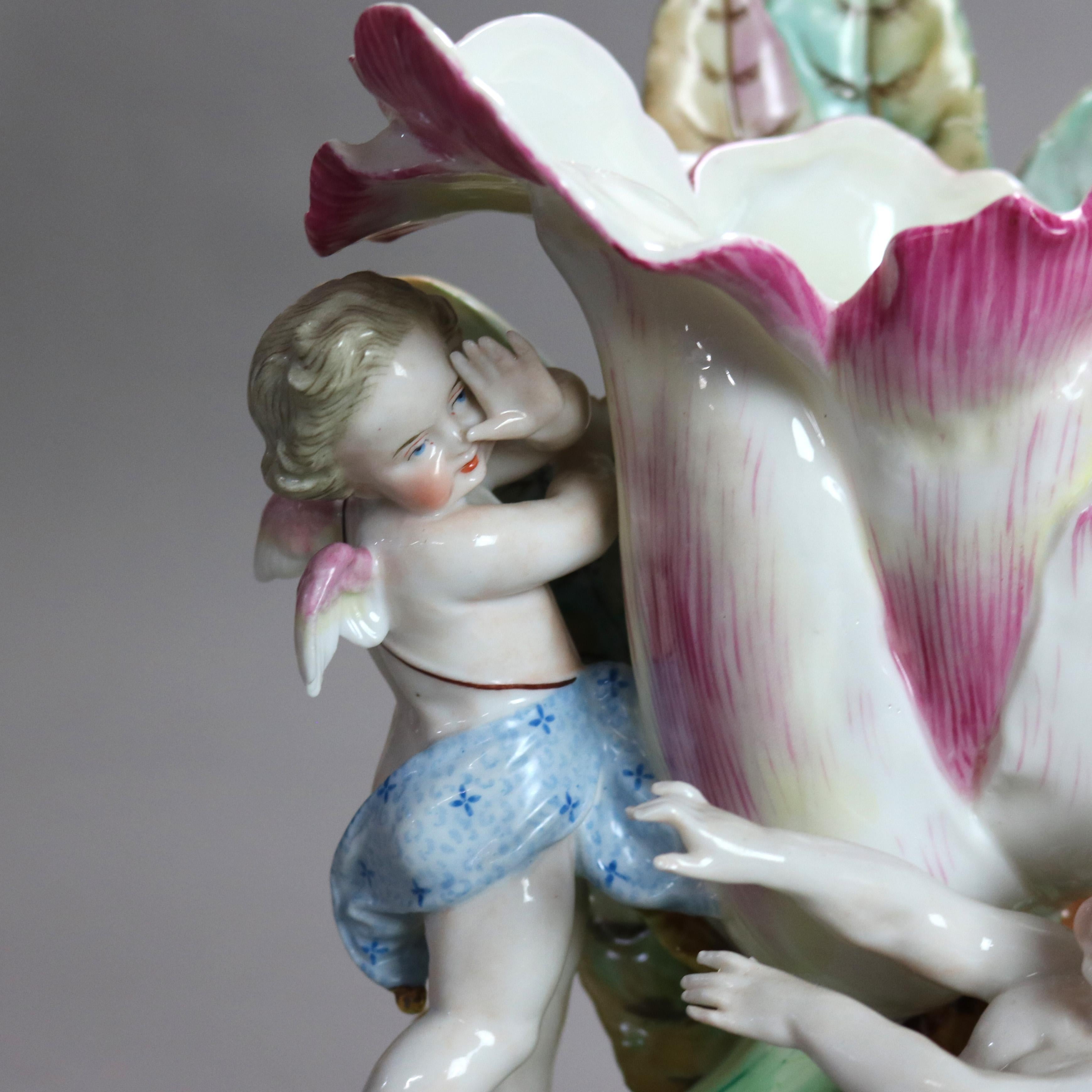 Antique Meissen School Figural Cherub & Flower Porcelain Furstenberg Vase C1910 For Sale 6