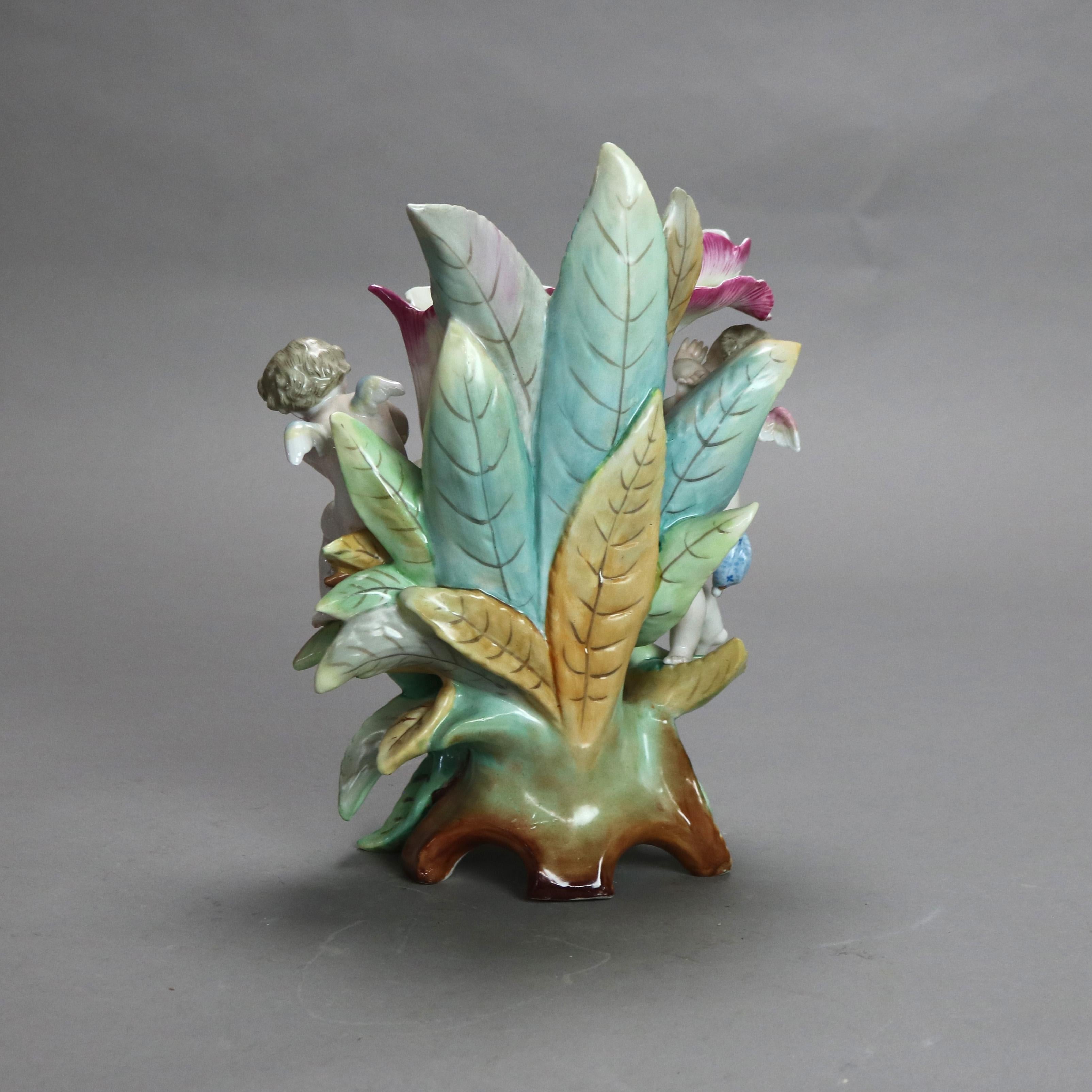 Antique Meissen School Figural Cherub & Flower Porcelain Furstenberg Vase C1910 For Sale 1